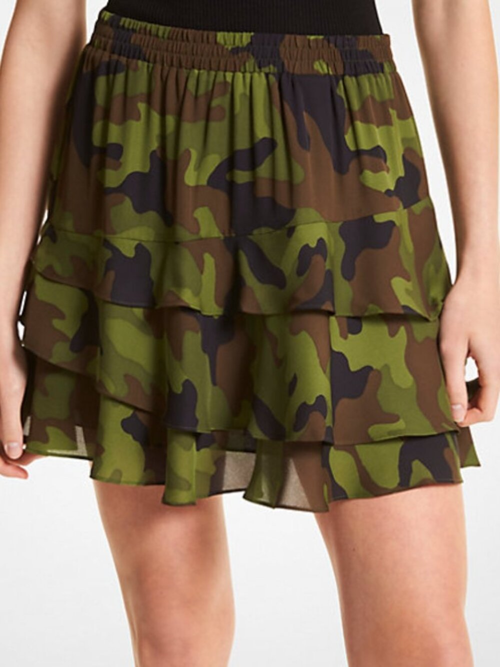 MICHAEL Michael Kors Camouflage Silk Georgette Ruffled Skirt Size XXS